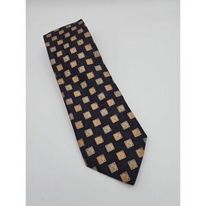 Ermenegildo Zegna Tie Mens Silk Italy Luxury 59" X‎ 3" Navy Gold Square Pattern